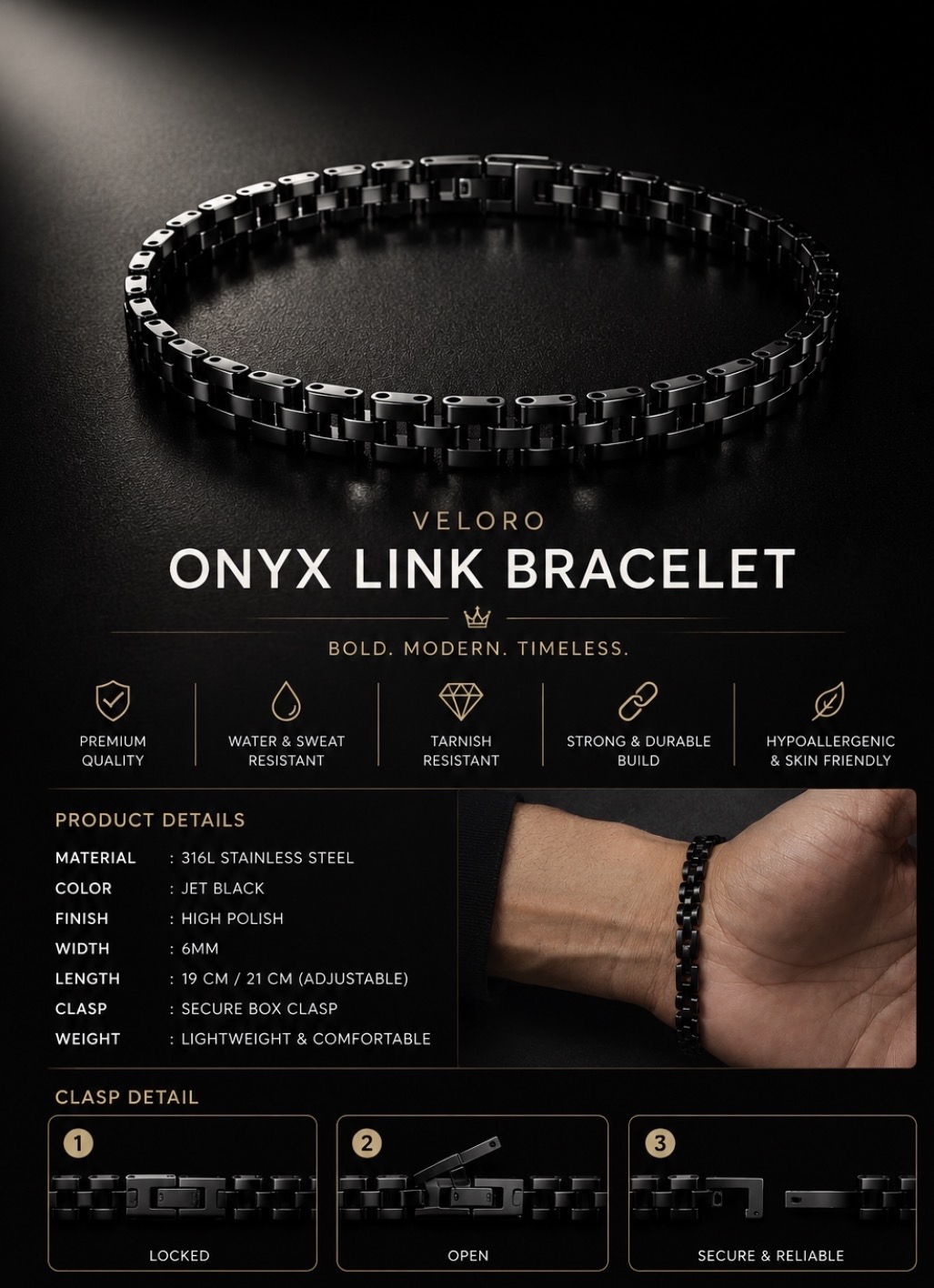Veloro Onyx Link Bracelet