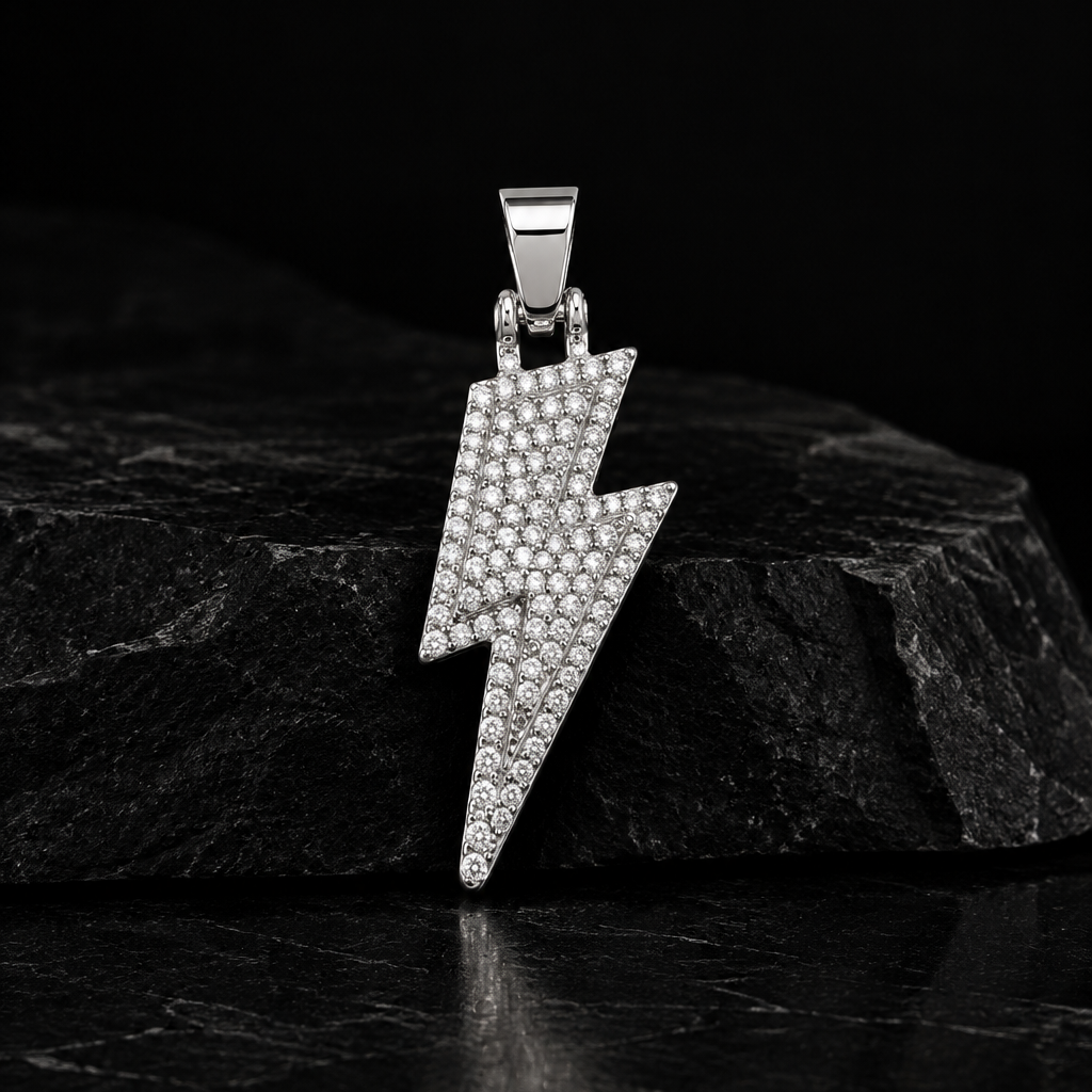 IMG_5643 Iced Bolt Pendant – Silver - Image 1